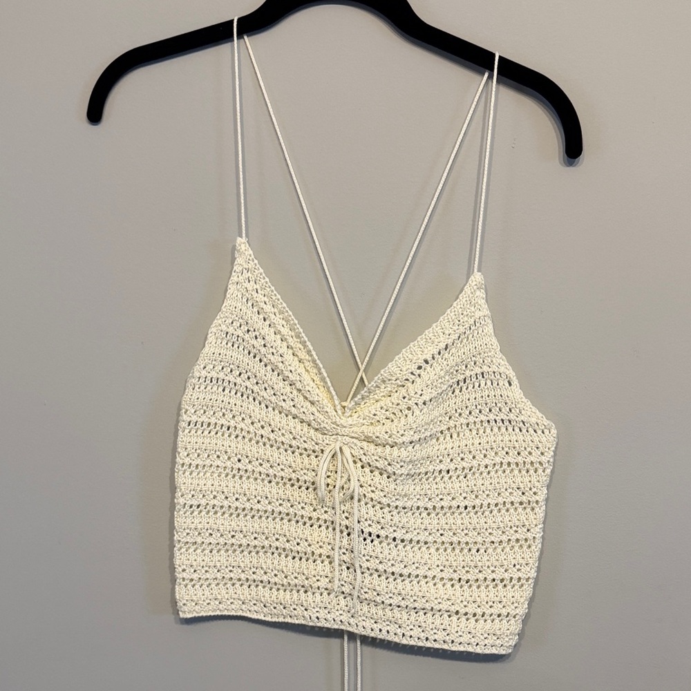 Cream Crochet Crop Top (Adjustable Straps)